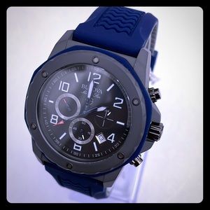 New Bulova Marine Star Blue Strap Mens Watch